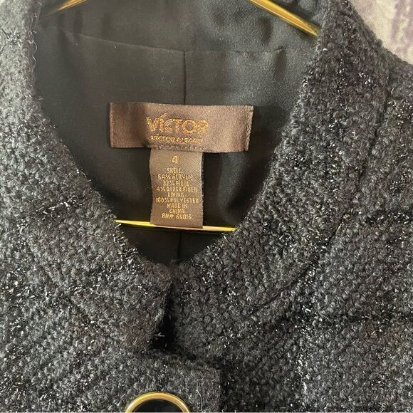 Victor Victor Alfaro Black Wool Blend Metallic Button Up Blazer Size 4 - Picture 9 of 10